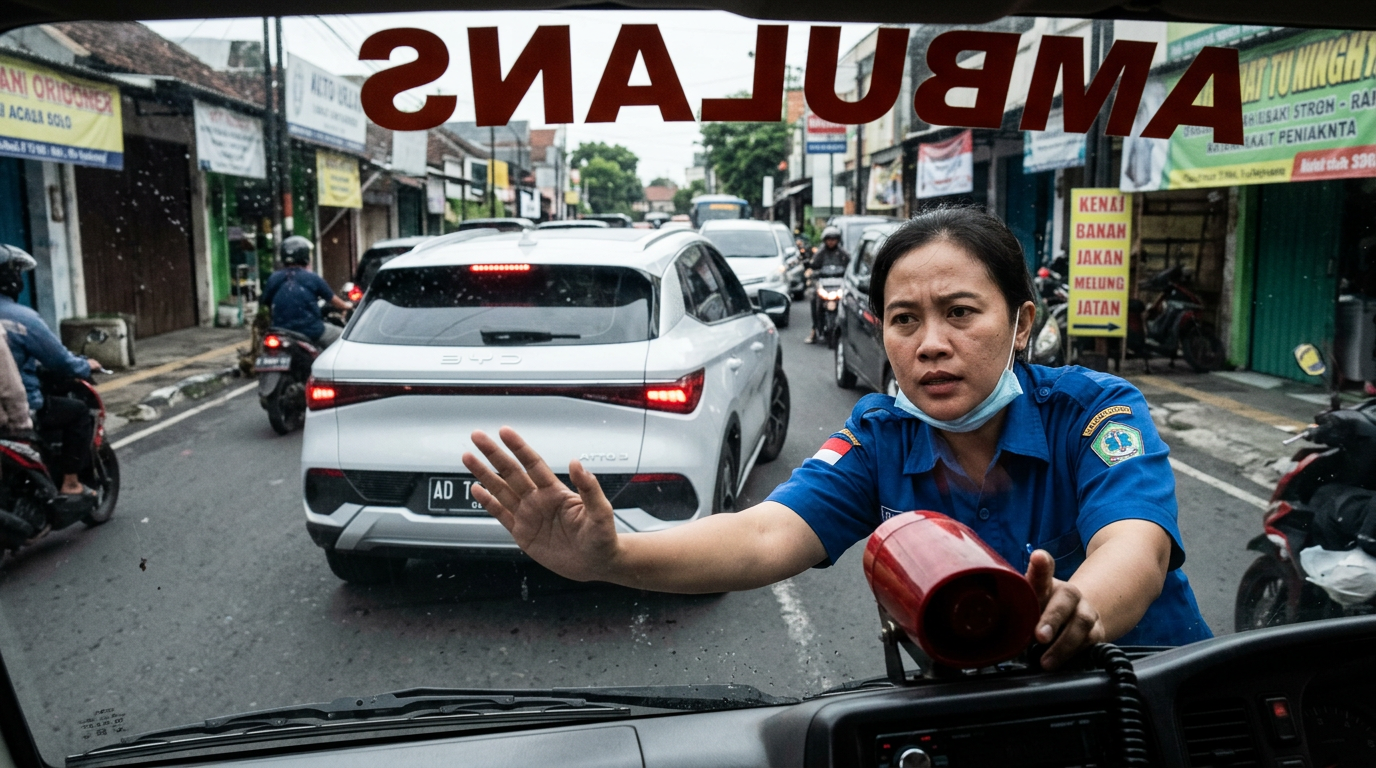 Ambulans Tertahan Mobil Putih di Solo Viral, Netizen Geram