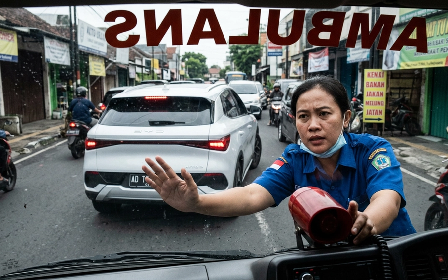 Ambulans Tertahan Mobil Putih di Solo Viral, Netizen Geram