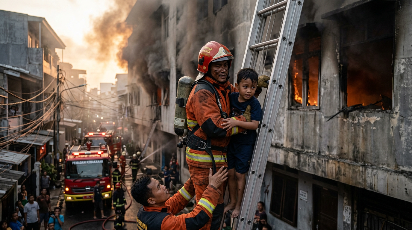 Aksi Heroik Pemadam Kebakaran di Jakarta Trending Hari Ini