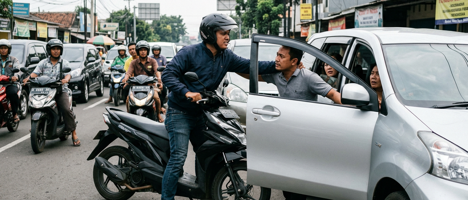 Viral! Aksi Pemotor Piting Pemobil di Jakarta Jadi Sorotan Hari Ini