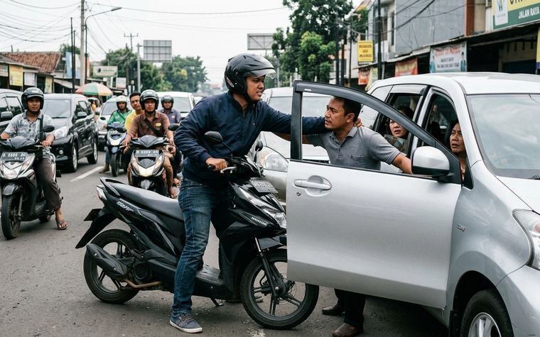 Viral! Aksi Pemotor Piting Pemobil di Jakarta Jadi Sorotan Hari Ini