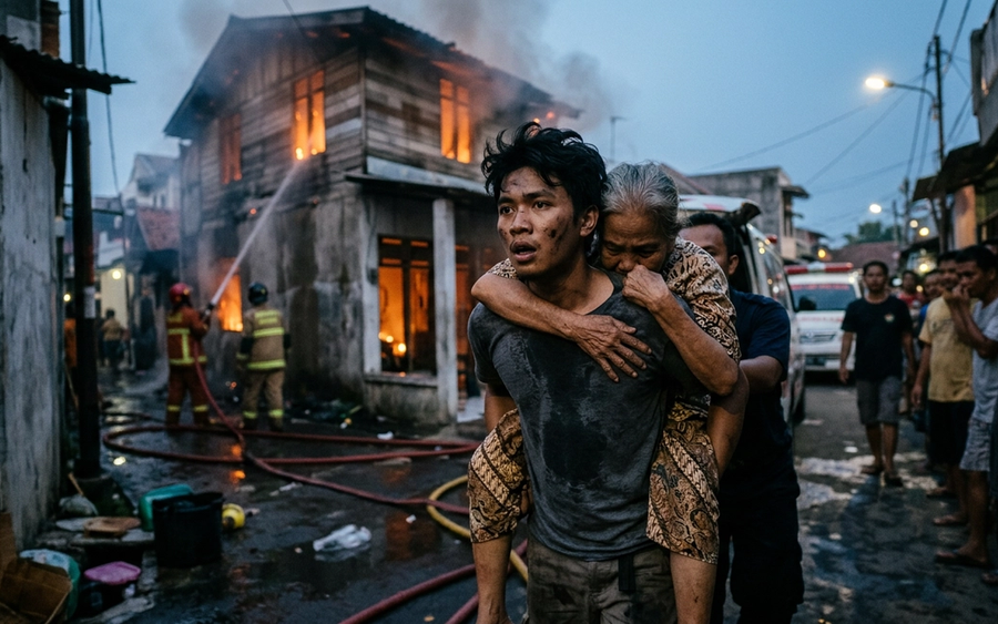 Viral Hari Ini: Aksi Heroik Pemuda Selamatkan Korban Kebakaran di Jakarta
