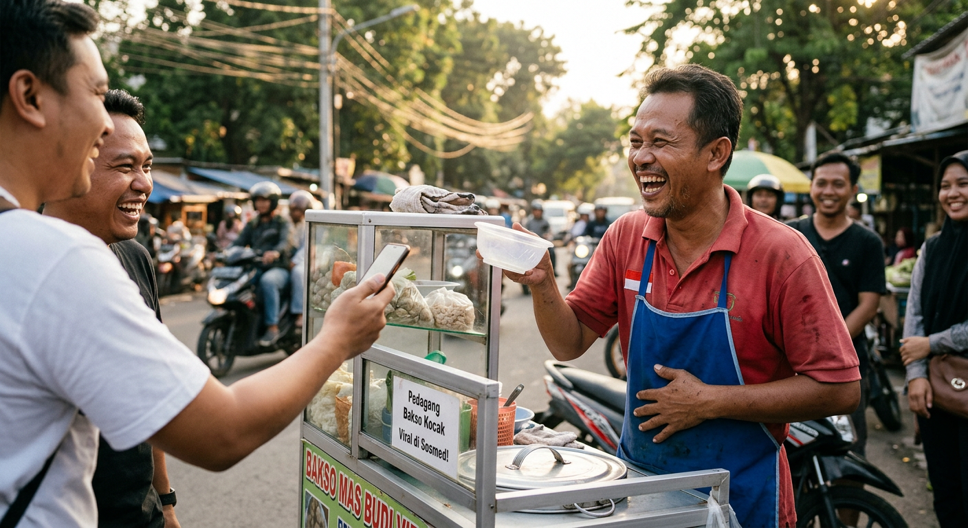Pedagang Bakso Viral Mengocok Perut Netizen di Media Sosial