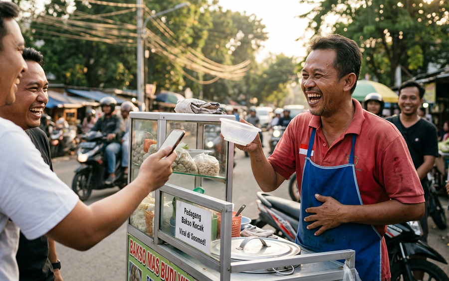 Pedagang Bakso Viral Mengocok Perut Netizen di Media Sosial