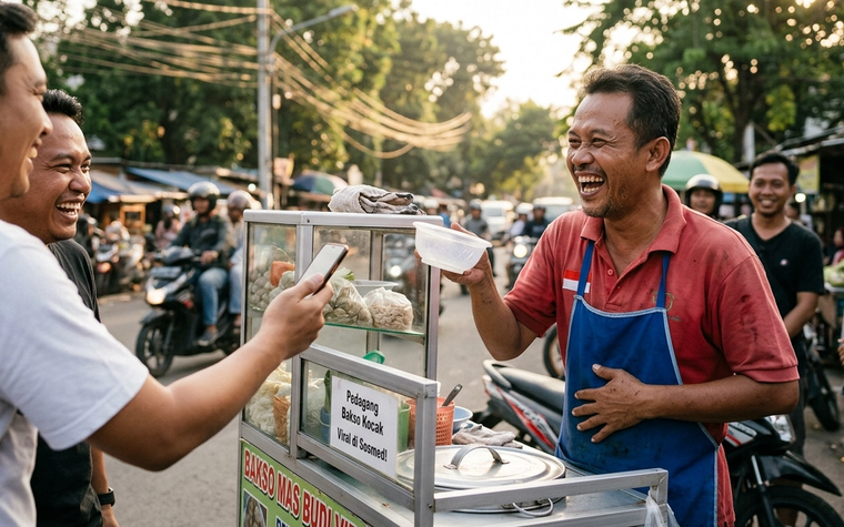 Pedagang Bakso Viral Mengocok Perut Netizen di Media Sosial