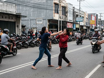 Viral Dua Wanita Duel Gladiator di Tengah Jalan Raya