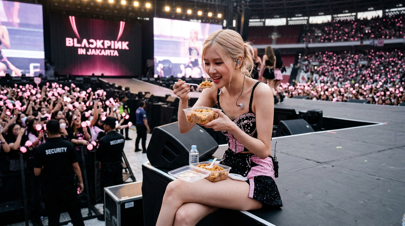Rose BLACKPINK Makan Nasi Goreng Saat Konser di Jakarta