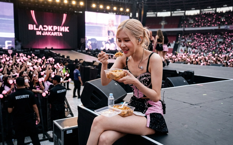 Rose BLACKPINK Makan Nasi Goreng Saat Konser di Jakarta
