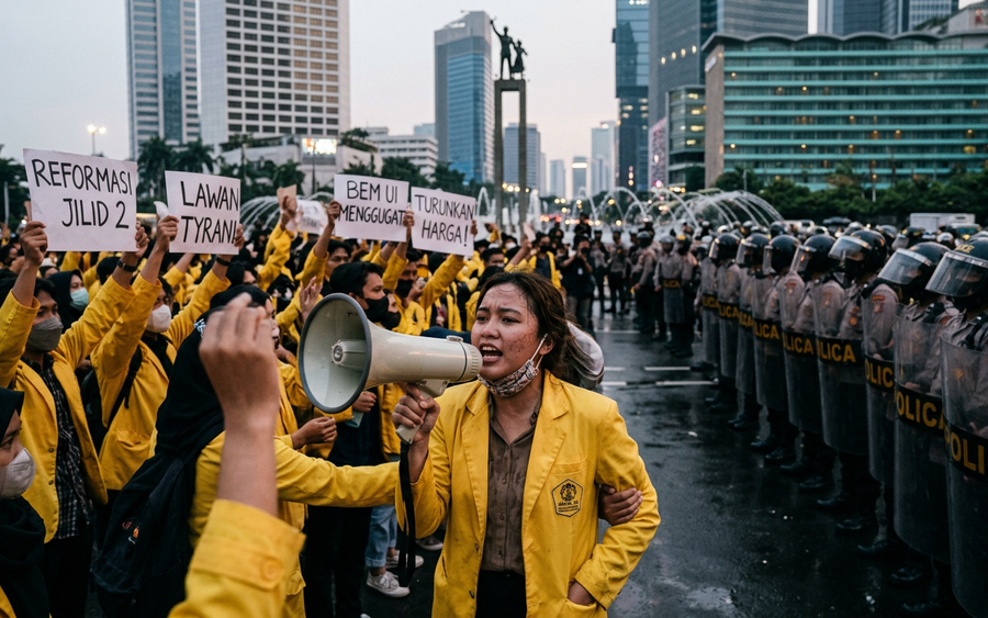 Viral Video Demo Mahasiswa Agustus di Bundaran HI