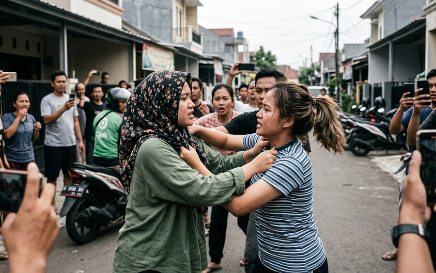 Viral Aksi Gladiator Dua Wanita di Tengah Jalan Hebohkan Netizen