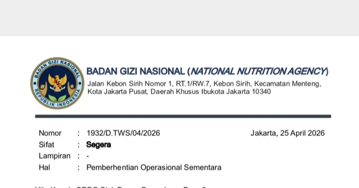 Tegas! BGN Hentikan Sementara Operasional Dapur MBG di Pekanbaru, Jadi Evaluasi untuk SPPG Lain
