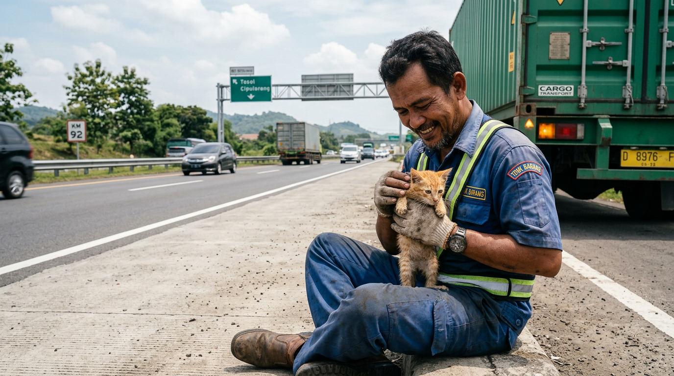 Aksi Heroik Sopir Truk Selamatkan Anak Kucing di Tol Cipularang Jadi Sorotan