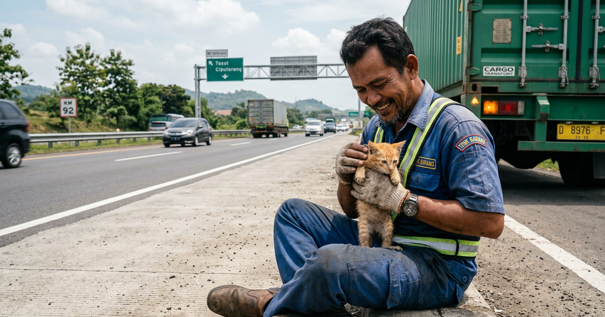 Ilustrasi artikel: Aksi Heroik Sopir Truk Selamatkan Anak Kucing di Tol Cipularang Jadi Sorotan