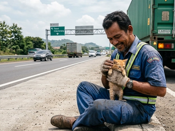 Aksi Heroik Sopir Truk Selamatkan Anak Kucing di Tol Cipularang Jadi Sorotan