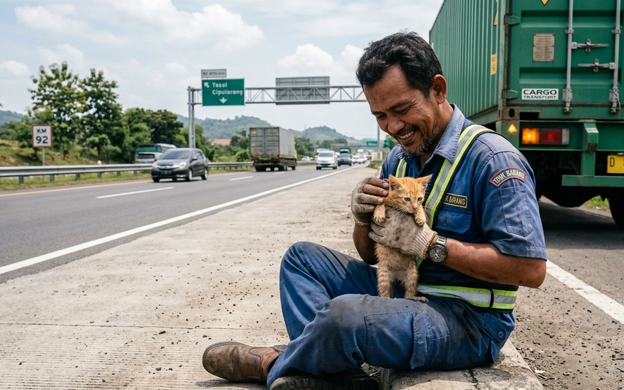 Aksi Heroik Sopir Truk Selamatkan Anak Kucing di Tol Cipularang Jadi Sorotan