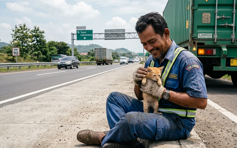 Aksi Heroik Sopir Truk Selamatkan Anak Kucing di Tol Cipularang Jadi Sorotan