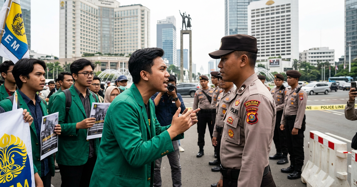 Ilustrasi artikel: BEM Adu Mulut dengan Polisi Saat Demo di Bundaran HI