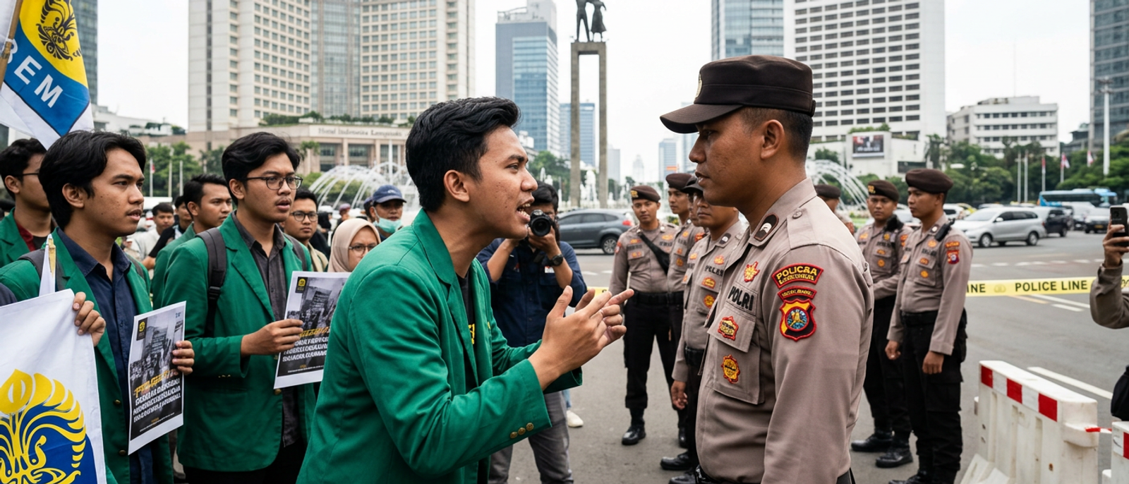 BEM Adu Mulut dengan Polisi Saat Demo di Bundaran HI