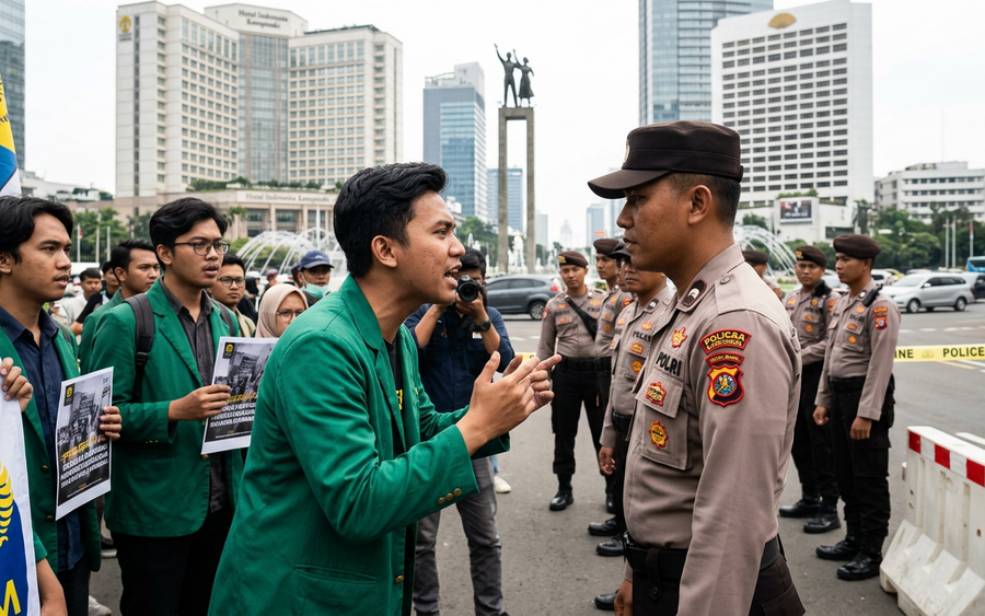 BEM Adu Mulut dengan Polisi Saat Demo di Bundaran HI