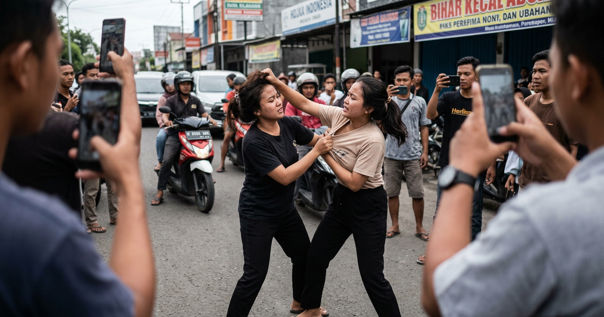 Ilustrasi artikel: Viral! Duel Gladiator Dua Wanita di Tengah Jalan Jadi Sorotan Netizen