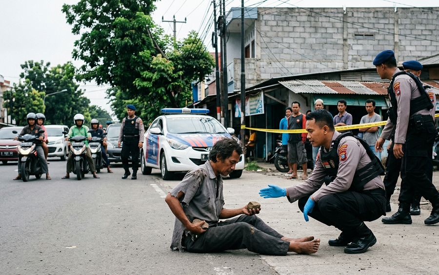 Viral! Detik-Detik Polisi Evakuasi ODGJ yang Lempari Pengendara Pakai Batu