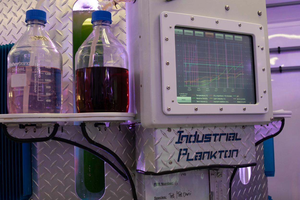 Close up of control panel monitoring algal colony