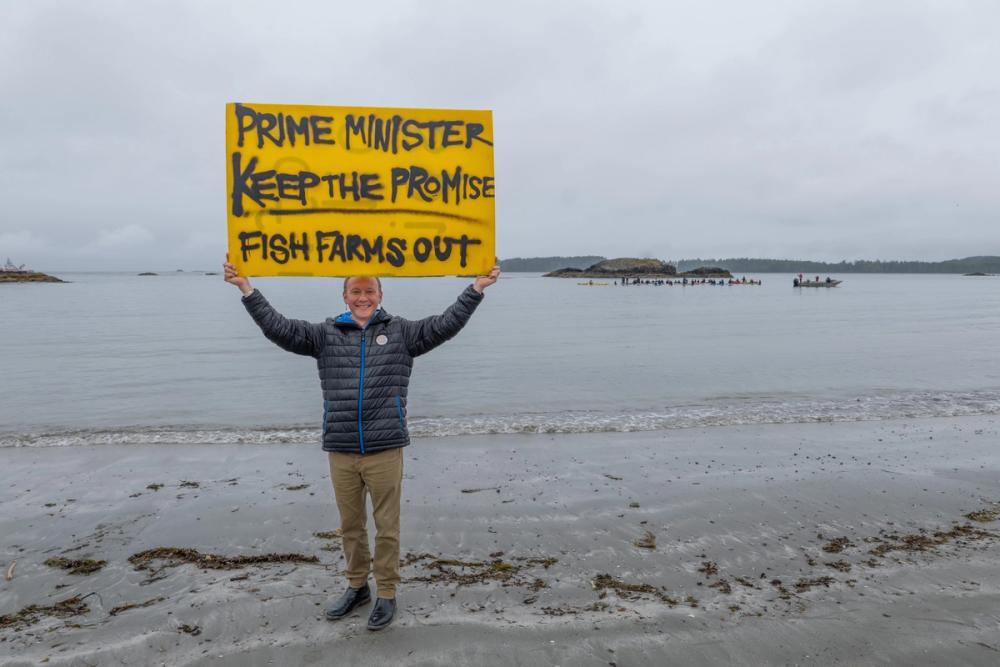 Fish farm protestor