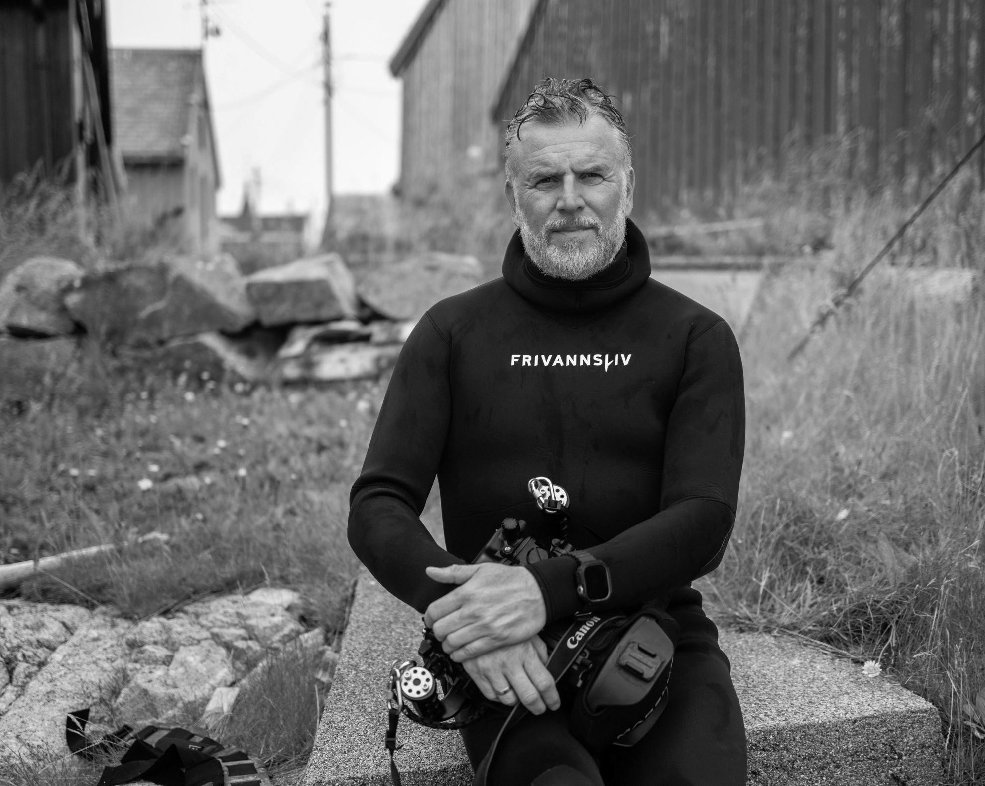 with diving gear and camera