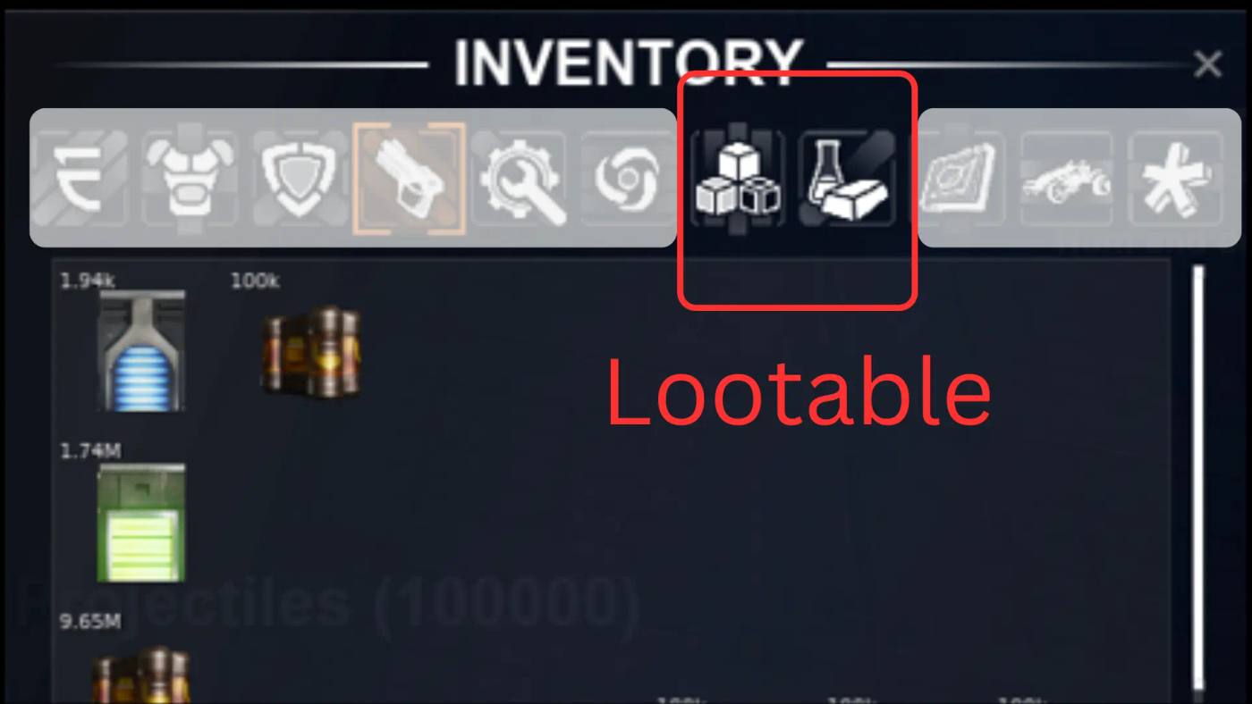 Inventory showing the Resources and Materials tabs, the only lootable items