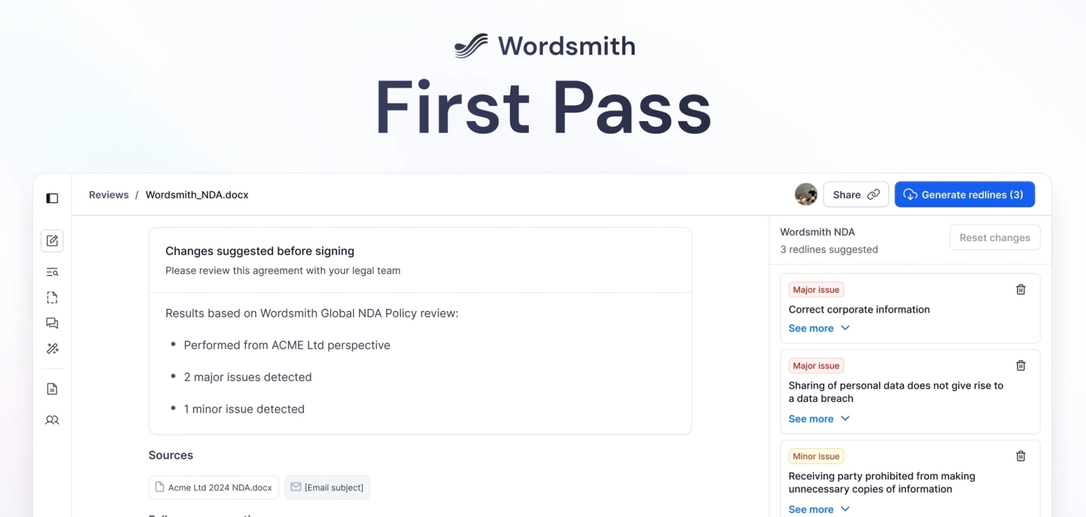 Product image detailing Wordsmith's first pass review