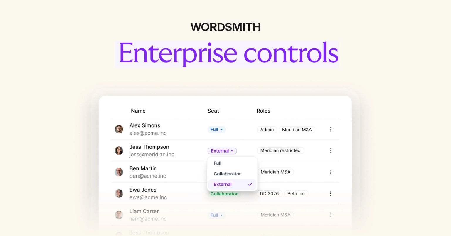 Enterprise controls: Bring more people into legal work without losing control.