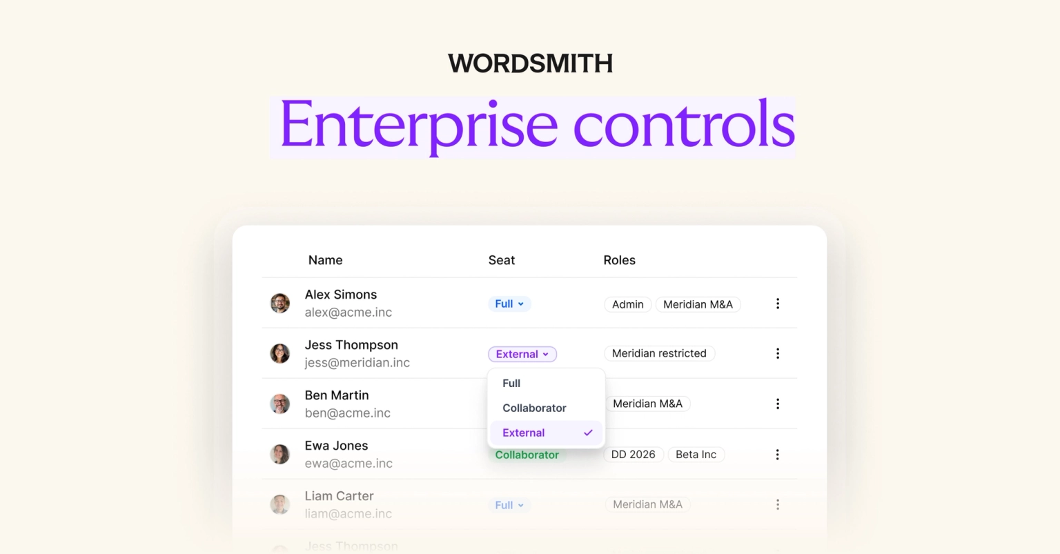 Enterprise controls: Bring more people into legal work without losing control.
