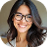 A woman with long brown hair and glasses smiles at the camera. She is wearing a light-colored top indoors, where soft natural light glows—reflecting the professionalism behind The Financial Times selecting Wordsmith to power its in-house legal function.