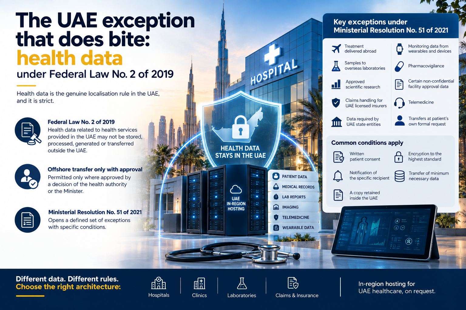 UAE health data localisation rules, exceptions, and in-region hosting requirements.