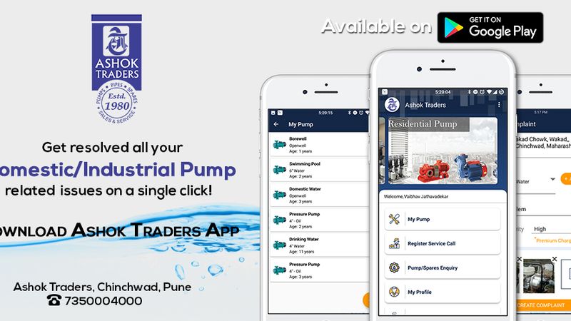 Ashok Traders - On-Demand Pump Repair Service Platform - Mobile App Development project by Accucia