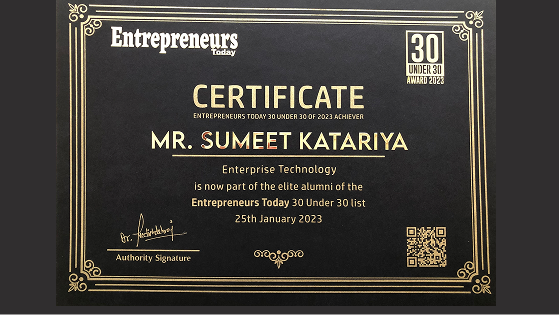 Award photo Entrepreneur's 30 Under 30 