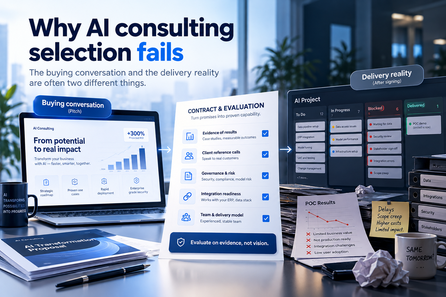 AI consulting pitch compared with real delivery outcomes.