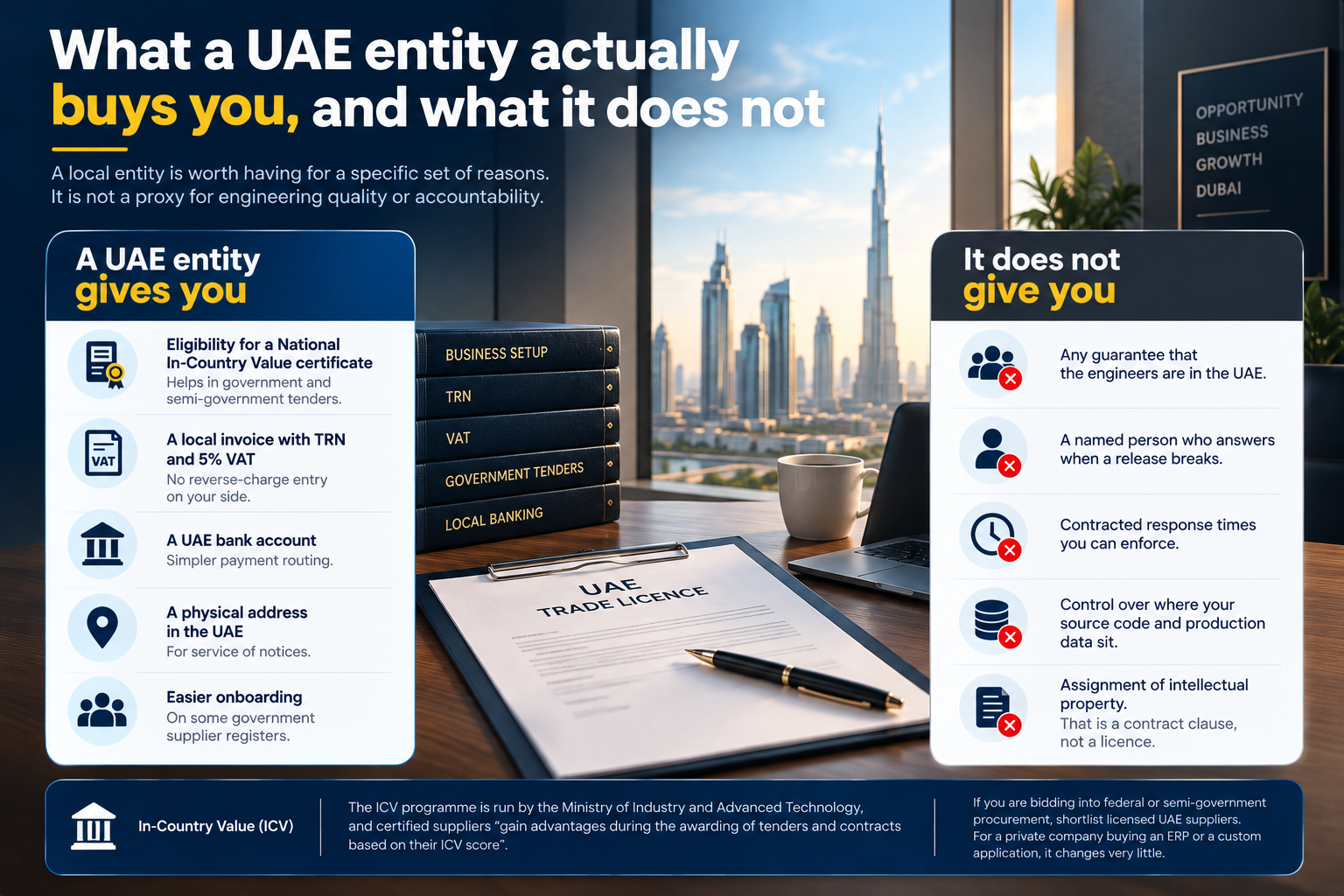 UAE entity benefits and limitations for software procurement and business operations.