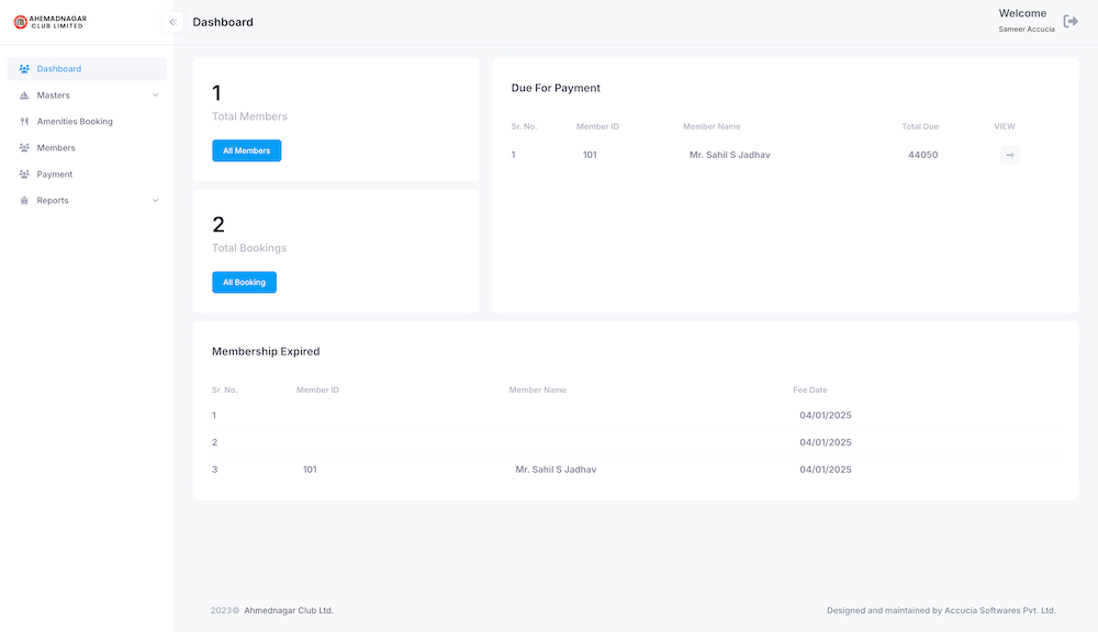 ACL Club Management Dashboard