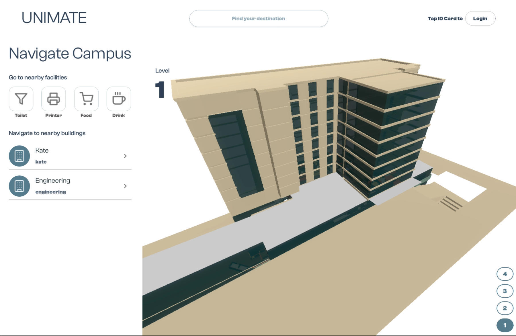 UNIMATE kiosk home screen — Navigate Campus