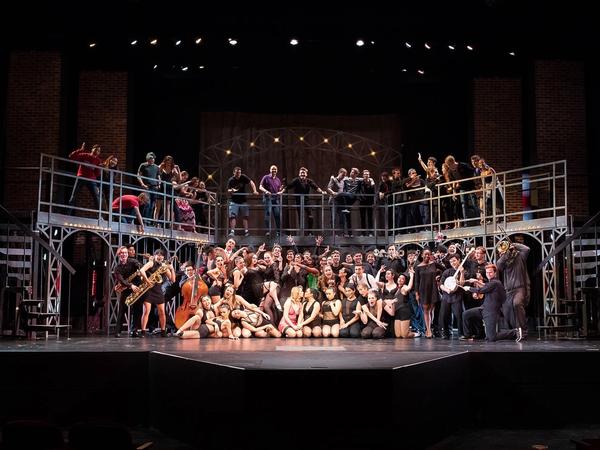 Chicago full company photo on the Memorial Auditorium stage