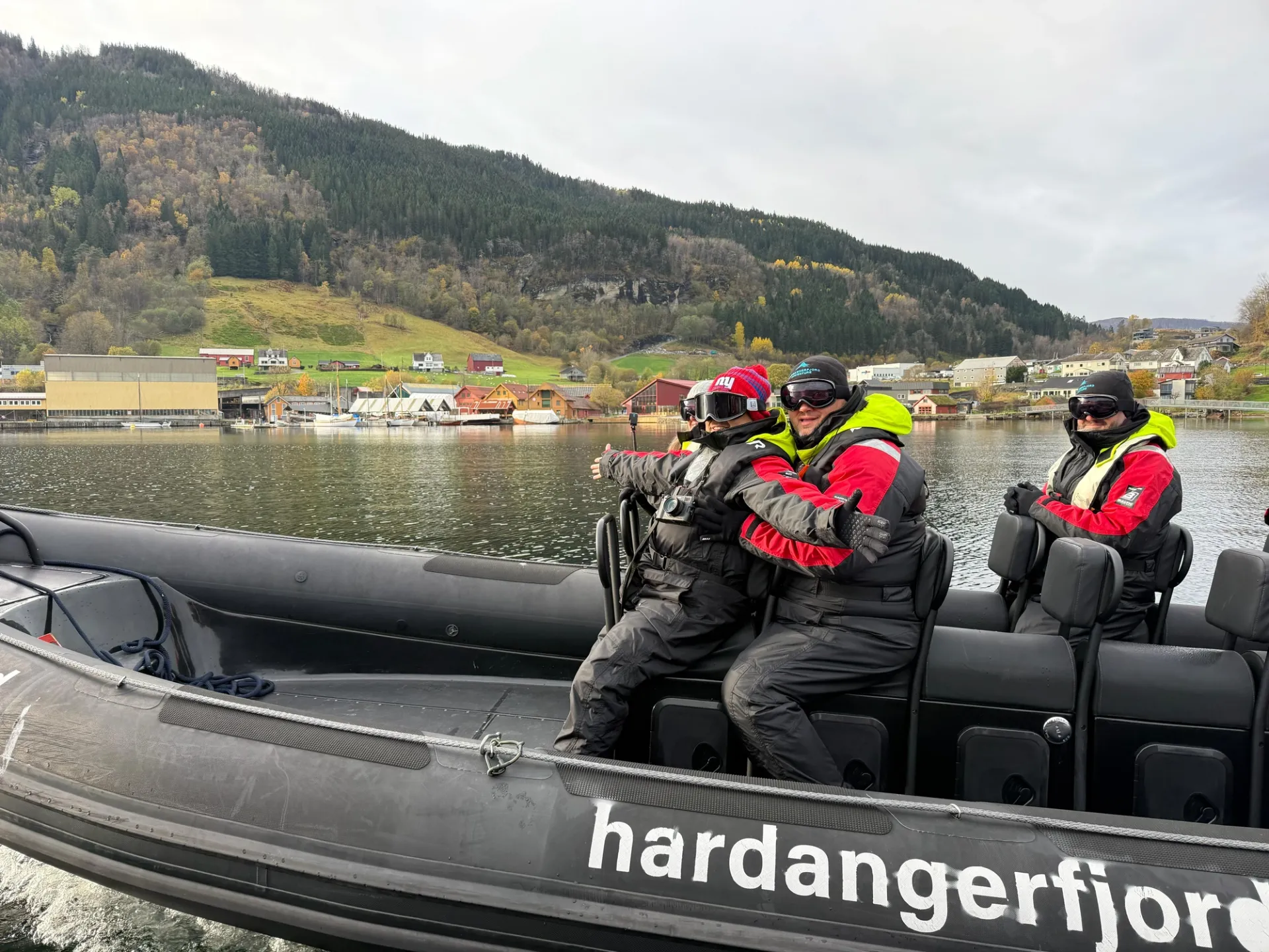 Participants on the fam trip exploring Hardangerfjord by RIB boat, including Supervising Location Manager and Scout John Rakich (center). The group experienced Norway’s dramatic fjord landscapes up close during their visit to Hardanger.