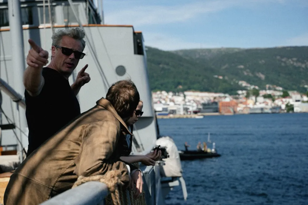 Director Gunnar Vikene on set of War Sailor in Bergen.