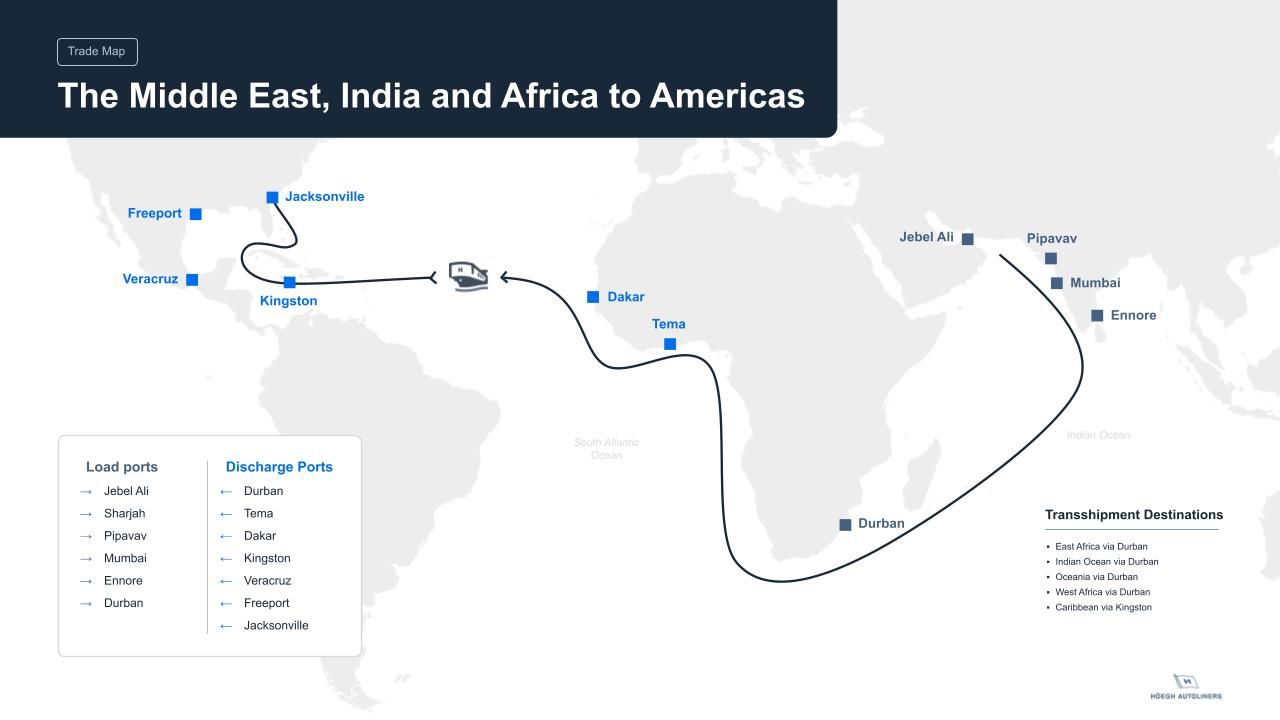 Europe to Africa, the Indian Ocean and Oceania Route