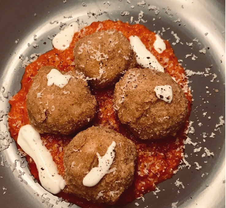 Arancini à l'effiloché d'oie blanche, shiitake et fromage 1608