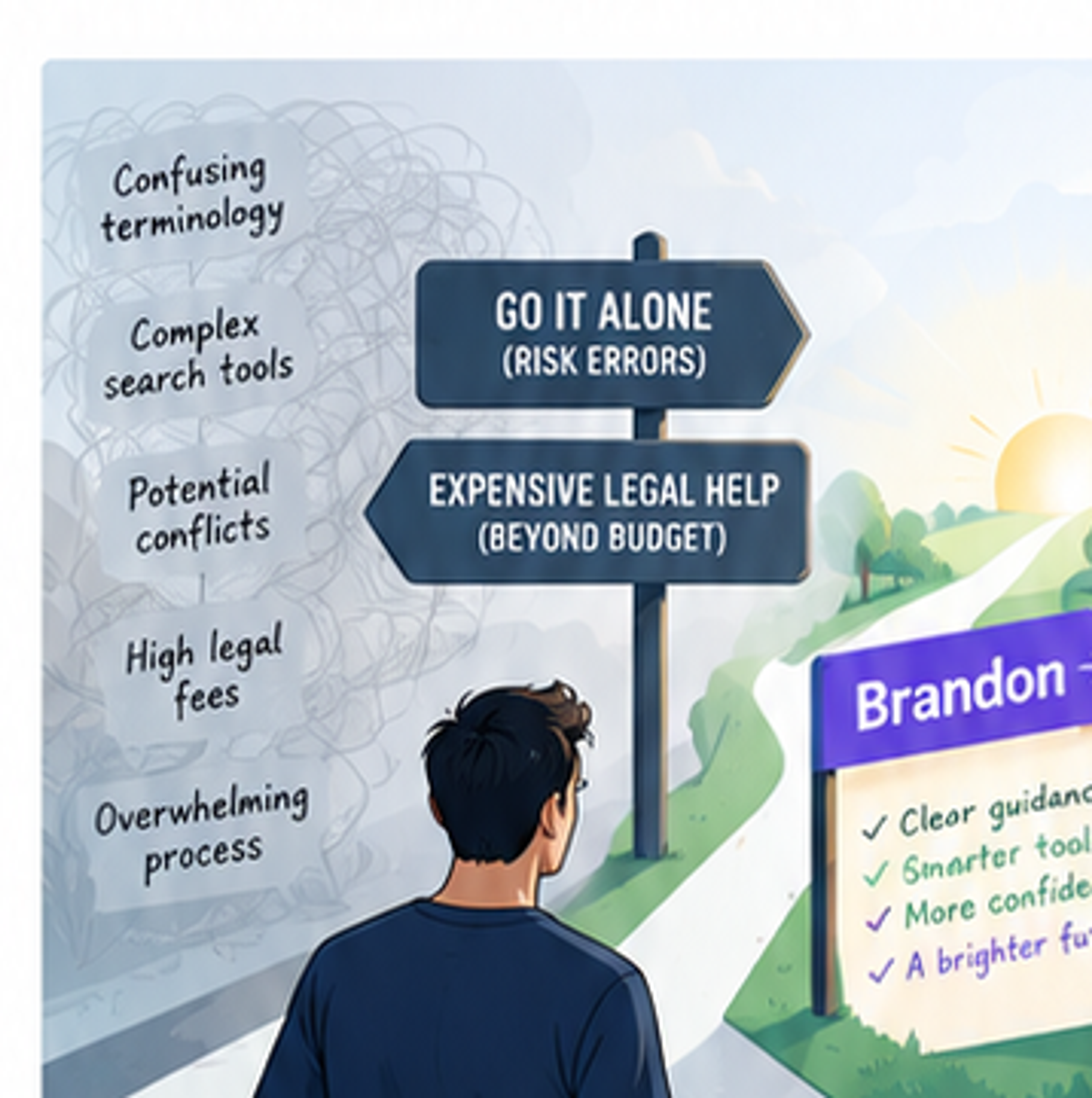 Illustrated signpost showing choices entrepreneurs face when exploring trademark protection.