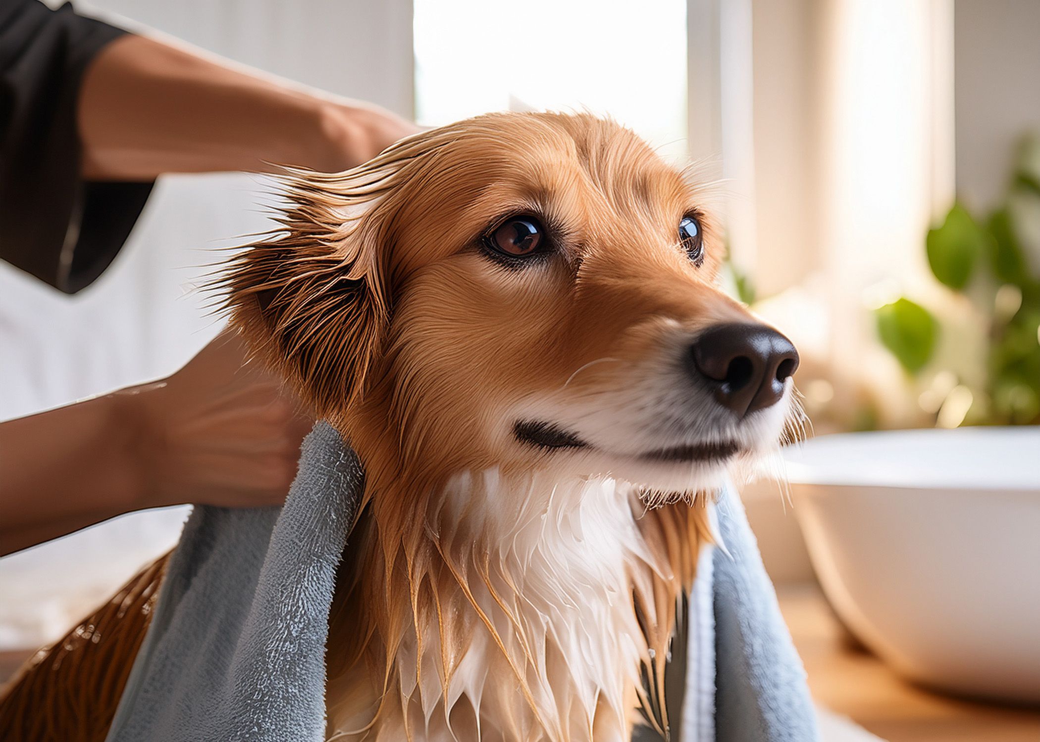 Person brushing a dog at home as part of a simple weekly grooming routine.
