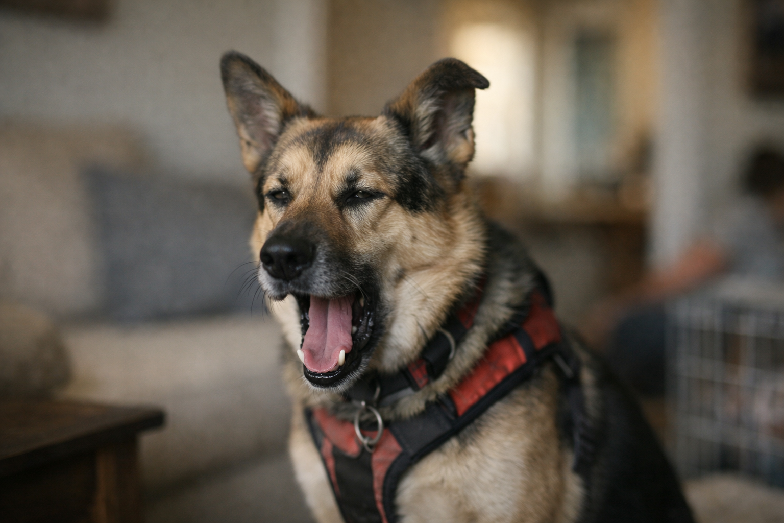 Dog yawning.
