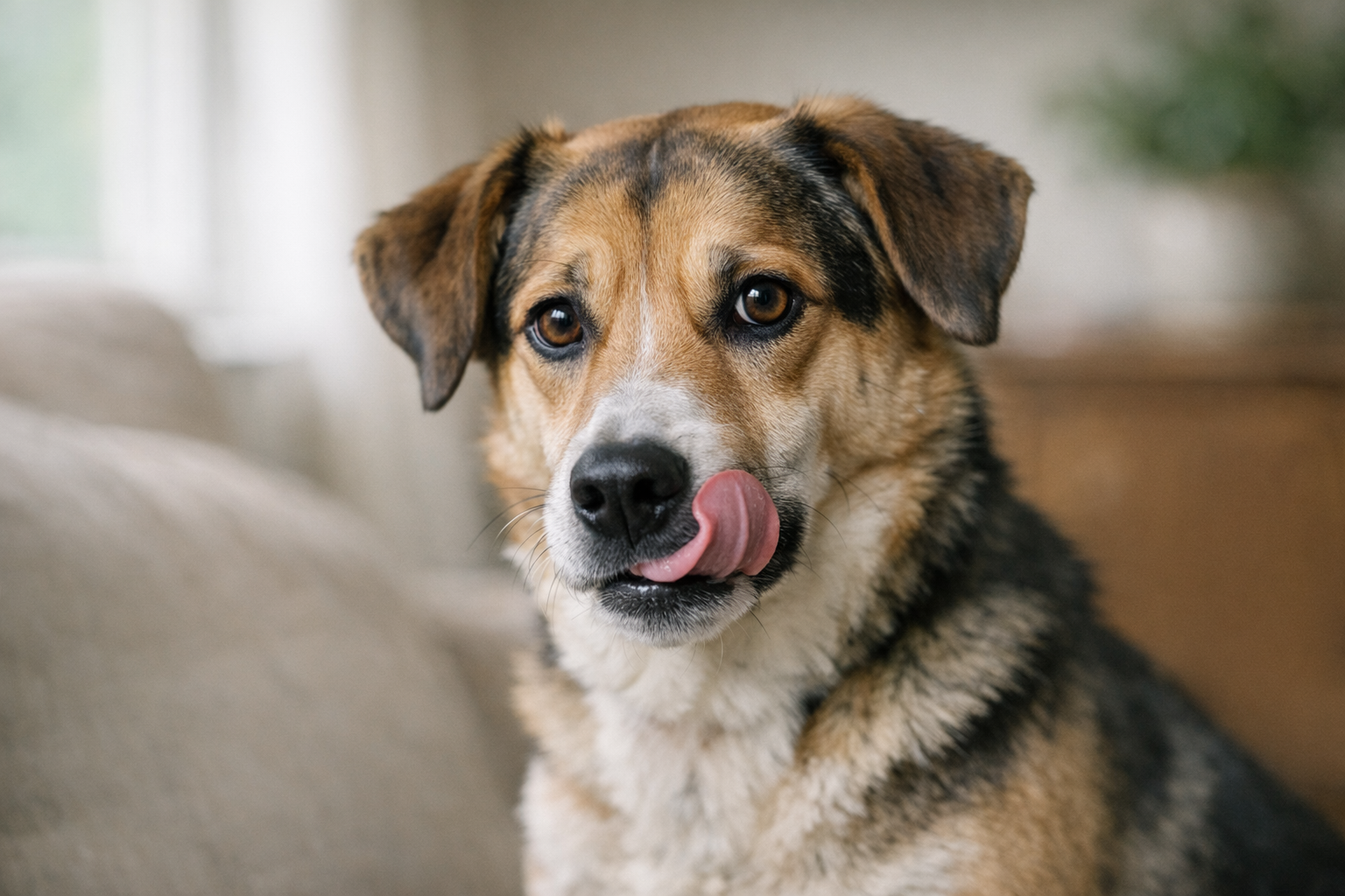 dog licking lips
