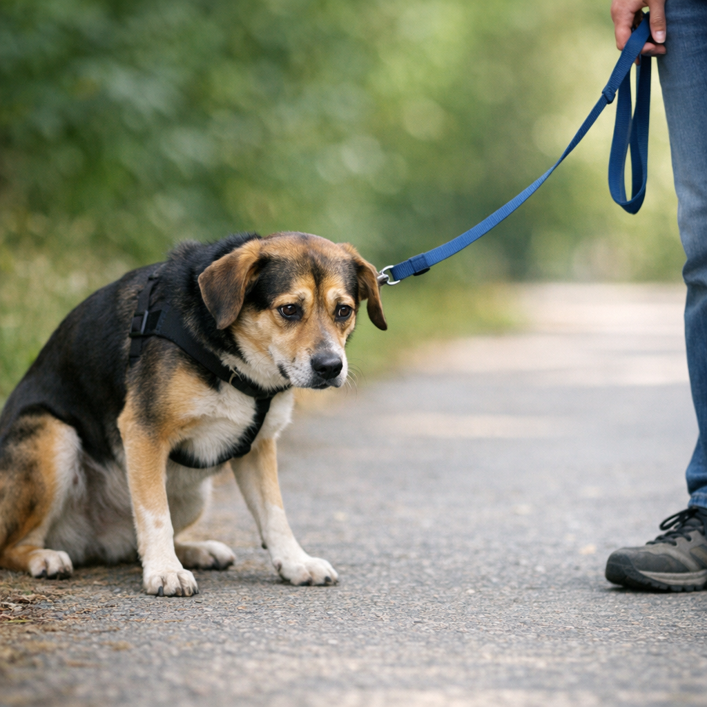 Dog refusing to walk.